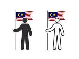 uomo con Malaysia bandiera. il umano con il bandiera di il nazione nel il suo mano. vettore immagini