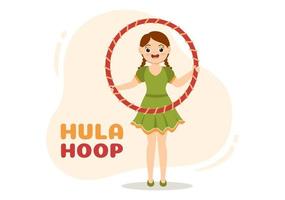 hula cerchio illustrazione con bambini esercizio giocando hula cerchi e fitness formazione nel gli sport attività piatto cartone animato mano disegnato modelli vettore