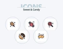 dolce e caramella linea pieno icona imballare 5 icona design. torta. panino. dolci. pane. dolci vettore