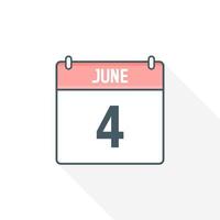 4 ° giugno calendario icona. giugno 4 calendario Data mese icona vettore illustratore