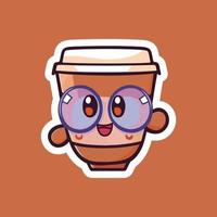 caffè tazze con occhi e monocolo Su. tazza e bicchiere con facce. logo, icona, caffè negozio, menù design modelli. carino cartone animato stile personaggi. tre mano disegnato isolato vettore illustrazioni