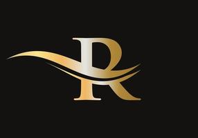 lettera r logo design. acqua onda r logotipo vettore