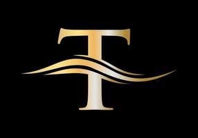 lettera t logo design. t logotipo con acqua onda concetto vettore