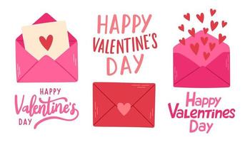 contento san valentino giorno manifesto o bandiera con carino font, dolce cuori isolato. promozione e shopping modello vettore