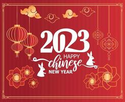 contento Cinese nuovo anno 2023 anno di il coniglio oro e bianca astratto design illustrazione vettore con rosso sfondo