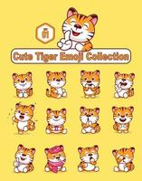impostato di carino tigre personaggi con diverso emoticon vettore