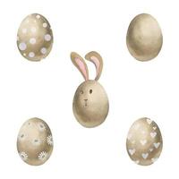 acquerello mano disegnato Pasqua celebrazione clipart. impostato di dipinto uova con coniglietto orecchie e facce. pastello colore. isolato su bianca sfondo. per inviti, i regali, saluto carte, Stampa, tessile vettore