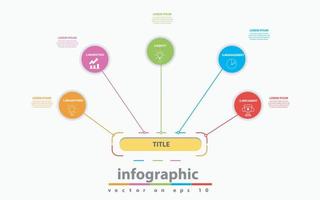 modello di infografica per le imprese. Diagramma della mappa mentale moderna in 5 passaggi con argomenti, infografica vettoriale di presentazione.