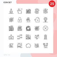mobile interfaccia linea impostato di 25 pittogrammi di tubo borraccia marketing ingranaggio girare via modificabile vettore design elementi