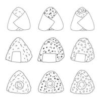 mano disegnato onigiri clipart impostare. giapponese veloce cibo fatto di Riso. riso palla nel nemmeno io alga marina vettore