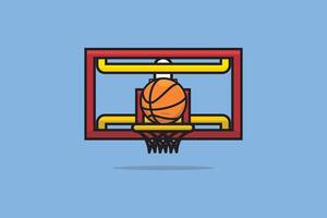 pallacanestro cerchio e palla vettore illustrazione. sport oggetto icona concetto. colorato pallacanestro netto obbiettivo vettore illustrazione. gli sport il giro pallacanestro vettore design su blu sfondo.