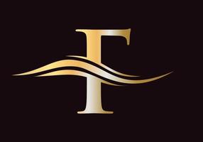 lettera f logo design. f logotipo con acqua onda concetto vettore