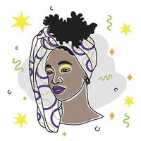 elegante avatar, africano ragazza ritratto, bandiera decorazione, colorato le persone, scarabocchio vettore