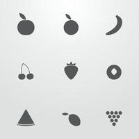 impostato di icone su un' tema frutta nel silhouette vettore