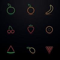 impostato di colorato icone con splendore su un' tema frutta vettore