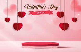 rosa podio Schermo sfondo prodotti per San Valentino giorno nel amore piattaforma. In piedi per mostrare cosmetico con mestiere stile. simboli di amore per contento. vettore design.