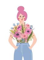 isolato illustrazione di un' donna con fiori. concetto per internazionale donne S giorno e altro uso vettore