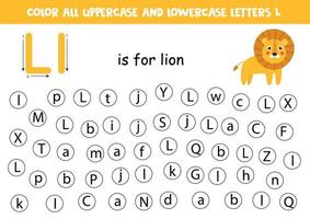 punto tutti lettere l. educativo foglio di lavoro per apprendimento alfabeto. vettore
