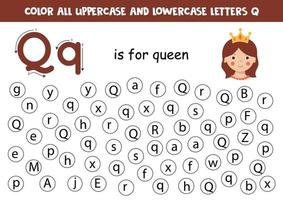 punto tutti lettere q. educativo foglio di lavoro per apprendimento alfabeto. vettore