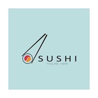 sushi logo template.vector icona stile illustrazione bar o negozio, sushi, rotolo di salmone, sushi e panini con bacchette bar o ristorante modello logo vettoriale