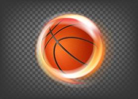 Filatura fiammeggiante pallacanestro palla isolato su trasparente. 3d vettore illustrazione con fiamma effetto