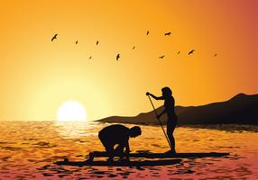 Vettore libero di tramonto di Paddleboard