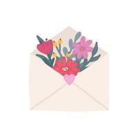 carino mazzo di fiori dentro il Busta. vettore piatto mano disegnato illustrazione. Perfetto per san valentino giorno, compleanno saluto carte