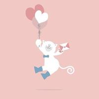 carino e bello mano disegnato gatto e cuore palloncini, contento San Valentino giorno, compleanno, amore concetto, piatto vettore illustrazione cartone animato personaggio design isolato