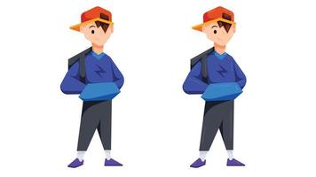 adolescente ragazzo vestito nel casuale indossare in piedi con zaino e cap. vettore illustrazione