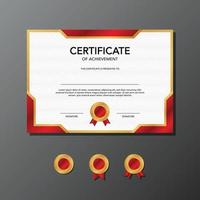 elegante rosso e oro certificato di realizzazione modello vettore