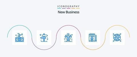 nuovo attività commerciale blu 5 icona imballare Compreso globo. collegato. attività commerciale. penna. documento vettore