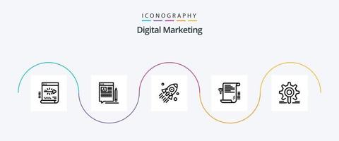 digitale marketing linea 5 icona imballare Compreso presentazione. dati. articolo. progetto. attività commerciale vettore