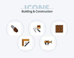 edificio e costruzione linea pieno icona imballare 5 icona design. scavando. attrezzo. riparazione. pala. costruzione vettore
