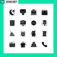 universale icona simboli gruppo di 16 moderno solido glifi di gioco energia in linea elettricità caricare modificabile vettore design elementi