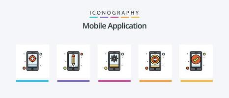 mobile applicazione linea pieno 5 icona imballare Compreso GPS. applicazione. controllo. suono. creativo icone design vettore