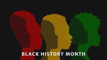 nero storia mese. africano americano storia. piatto design con sagome di africano americano persone su nero sfondo. vettore illustrazione