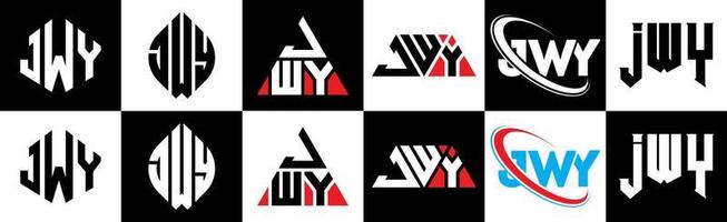 jwy lettera logo design nel sei stile. jwy poligono, cerchio, triangolo, esagono, piatto e semplice stile con nero e bianca colore variazione lettera logo impostato nel uno tavola da disegno. jwy minimalista e classico logo vettore