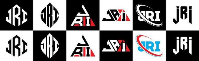 jri lettera logo design nel sei stile. jri poligono, cerchio, triangolo, esagono, piatto e semplice stile con nero e bianca colore variazione lettera logo impostato nel uno tavola da disegno. jri minimalista e classico logo vettore