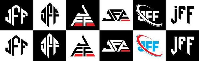 ff lettera logo design nel sei stile. ff poligono, cerchio, triangolo, esagono, piatto e semplice stile con nero e bianca colore variazione lettera logo impostato nel uno tavola da disegno. ff minimalista e classico logo vettore
