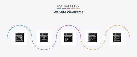 sito web wireframe glifo 5 icona imballare Compreso Internet. browser. Link veloci. file. ragnatela vettore