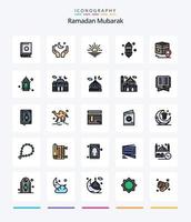 creativo Ramadan 25 linea pieno icona imballare come come lampada. luce. cresent. lanterna. mattina vettore