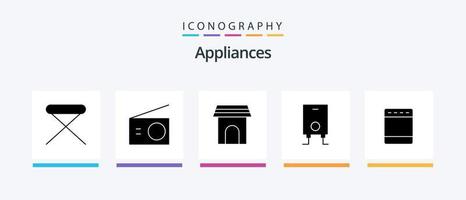 elettrodomestici glifo 5 icona imballare Compreso elettrodomestici. stufa. Radio. caldaia. casa. creativo icone design vettore