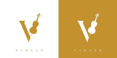 moderno e unico v lettera iniziale violino logo design vettore