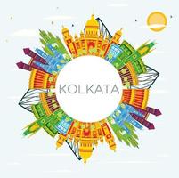Kolkata India orizzonte con colore edifici, blu cielo e copia spazio. vettore