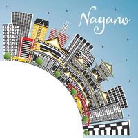 nagano Giappone città orizzonte con colore edifici, blu cielo e copia spazio. vettore