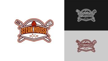 barbecue ristorante monogramma grigliato carne ristorante logo - minimalista logo concetto. logo di barbecue, griglia e bar con fuoco, griglia forchetta e spatola. bbq logo modelli. grunge struttura.