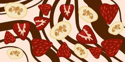 sfondo di decorativo cioccolato per San Valentino giorno per amanti. cioccolato sfondo con frutti di bosco, frutta, noccioline. bianca e buio cioccolato con additivi. per Stampa banner vettore