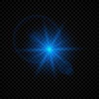 leggero effetto di lente razzi. blu raggiante luci starburst effetti con scintille su un' trasparente sfondo. vettore illustrazione