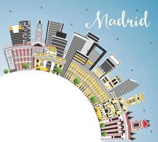 Madrid Spagna città orizzonte con grigio edifici, blu cielo e copia spazio. vettore