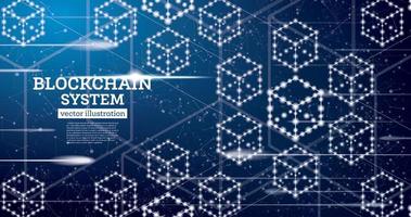 blockchain neon schema concetto su blu sfondo. vettore